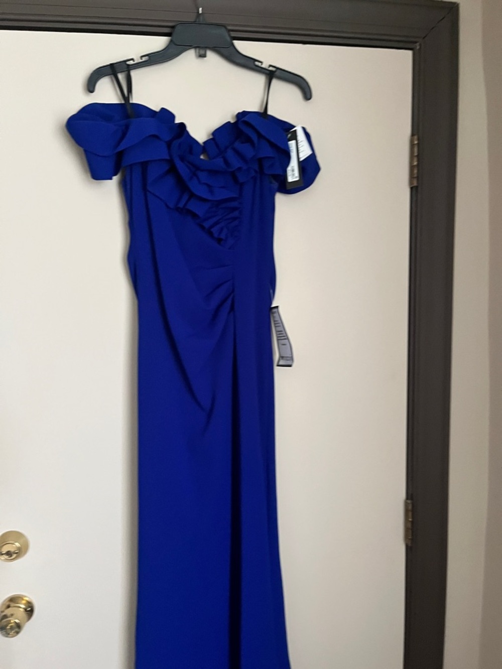 Xscape Royal Blue Ruffled Maxi Dress